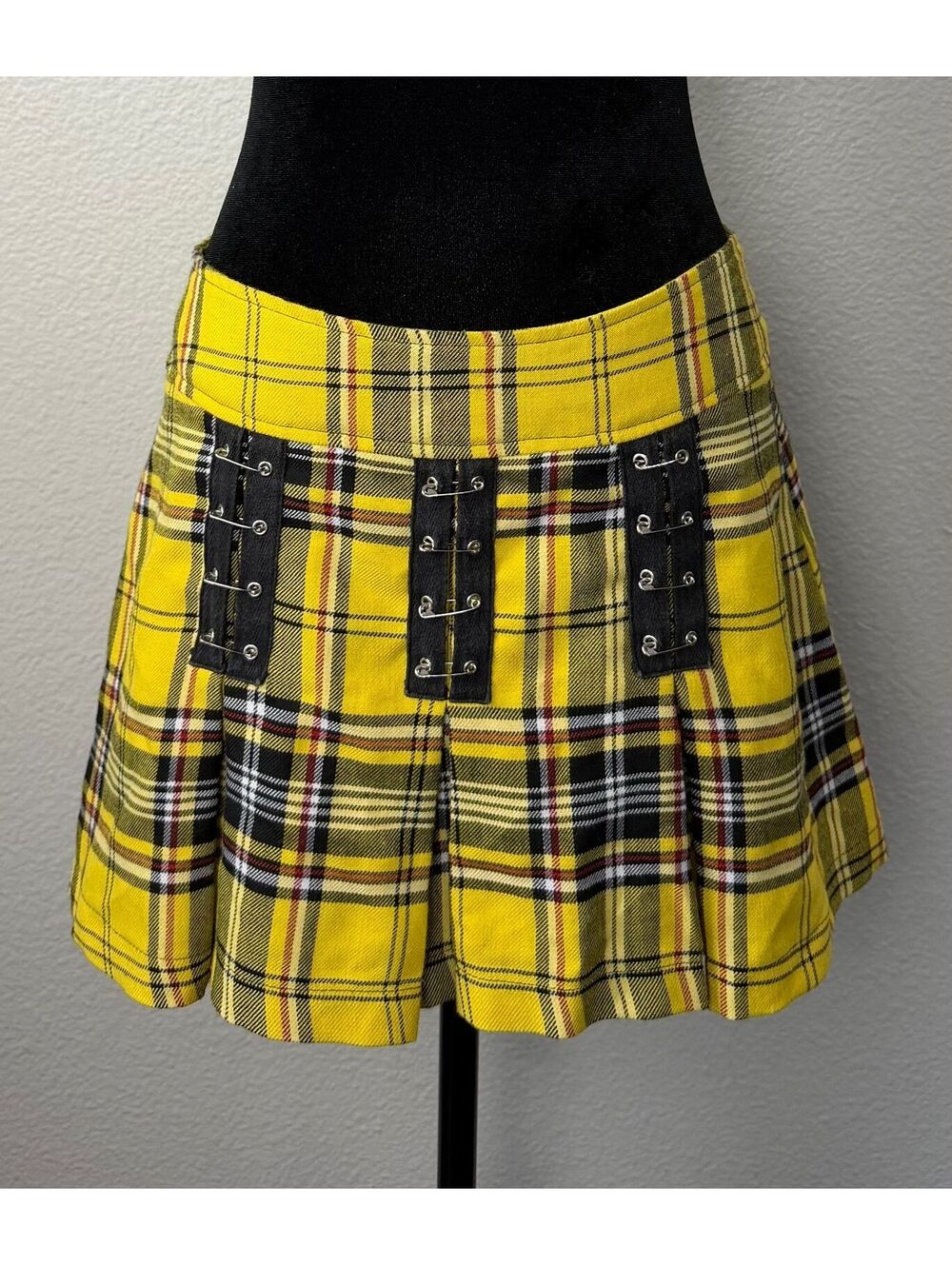 Y2K Punk Plaid Safety Pin Pleated Mini Skirt L